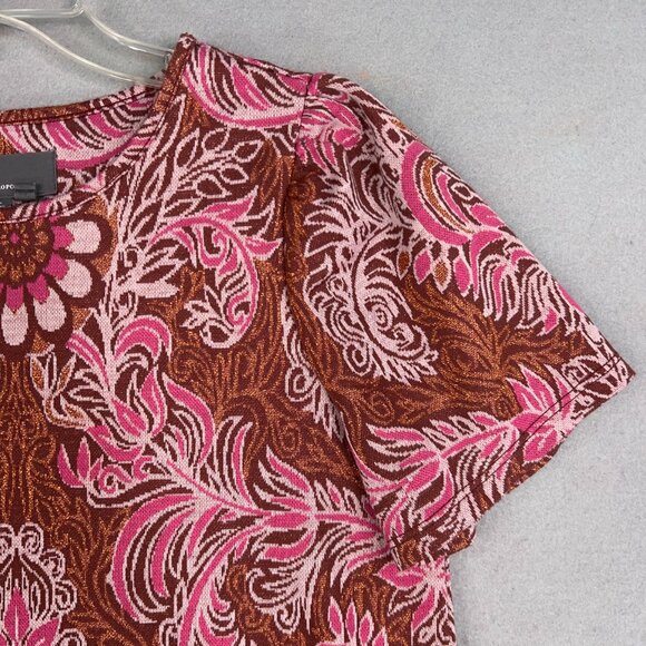 Anthropologie Shirt Womens Small Red Motif Demeter Paisley Tee Sparkle Metallic - Picture 5 of 16